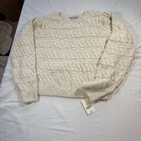 NWT Ophelia Roe women’s cream crew neck puff shoulder pointelle sweater. Size XL - Picture 5 of 9